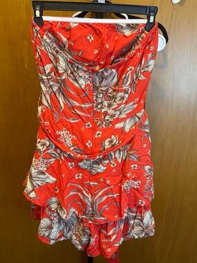 Strapless Red Floral Tiered Sundress